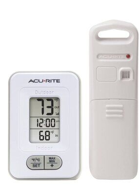 AcuRite Battery-Powered Indoor/Outdoor Digital Thermometer with Clock, White